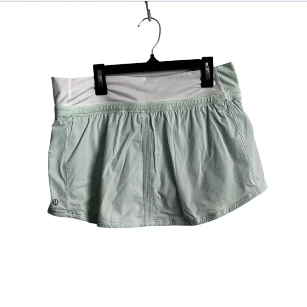 Lululemon Wagon Stripe Fresh Teal White Print Run Pace Skirt Skort